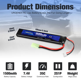 URGENEX mini Tamiya plug battery for broad compatibility with many airsoft guns.