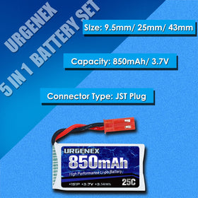 URGENEX battery dimensions 43.8 by 24.6 by 9.6 millimeters for a compact fit.
