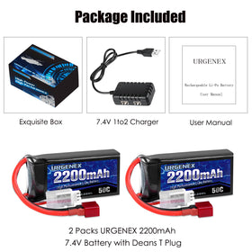 URGENEX 2200mAh LiPo dimensions compared to standard battery size