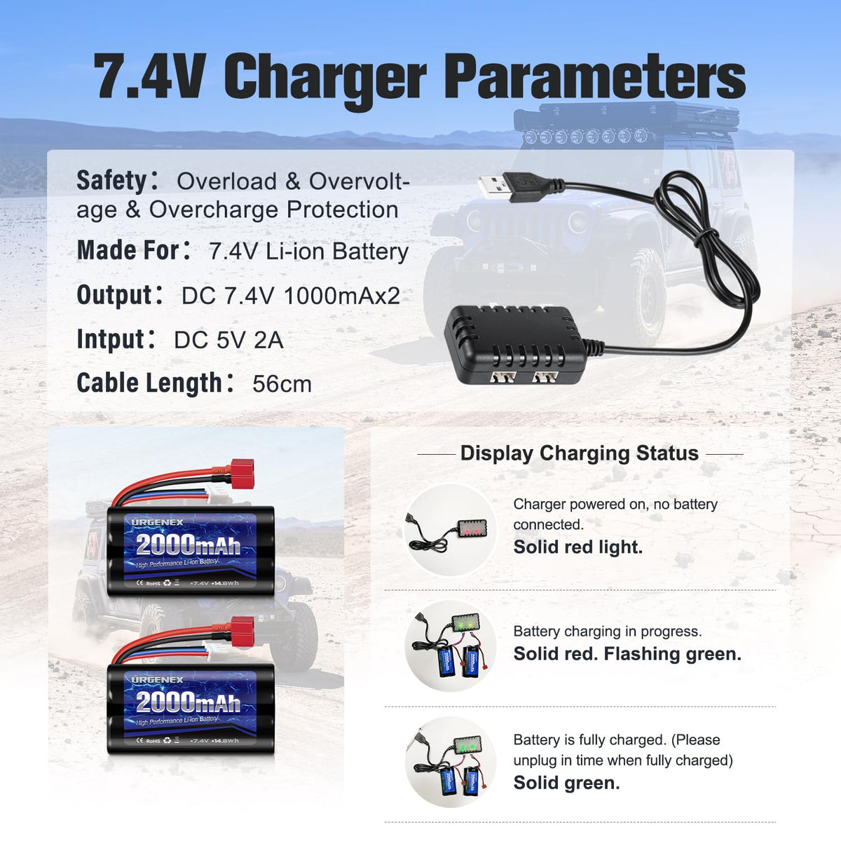 URGENEX 2000mAh capacity shown for extended RC sessions