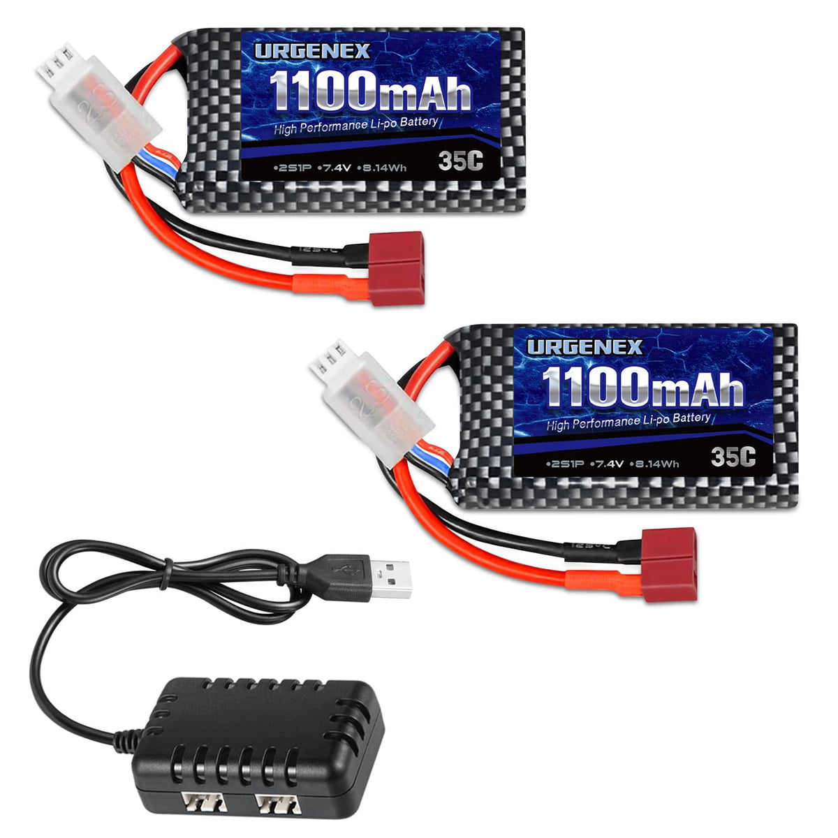 URGENEX 7.4V 1100mAh LiPo with Dean plug powering RC cars for longer sessions