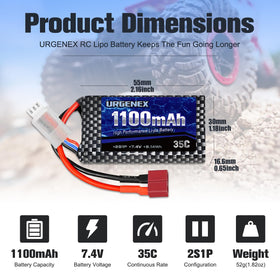 URGENEX compact LiPo with Dean plug fits tight spaces in RC cars