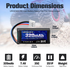 URGENEX LiPo battery PH2.0-3PIN connector enables easy plug-and-play in compatible aircraft.