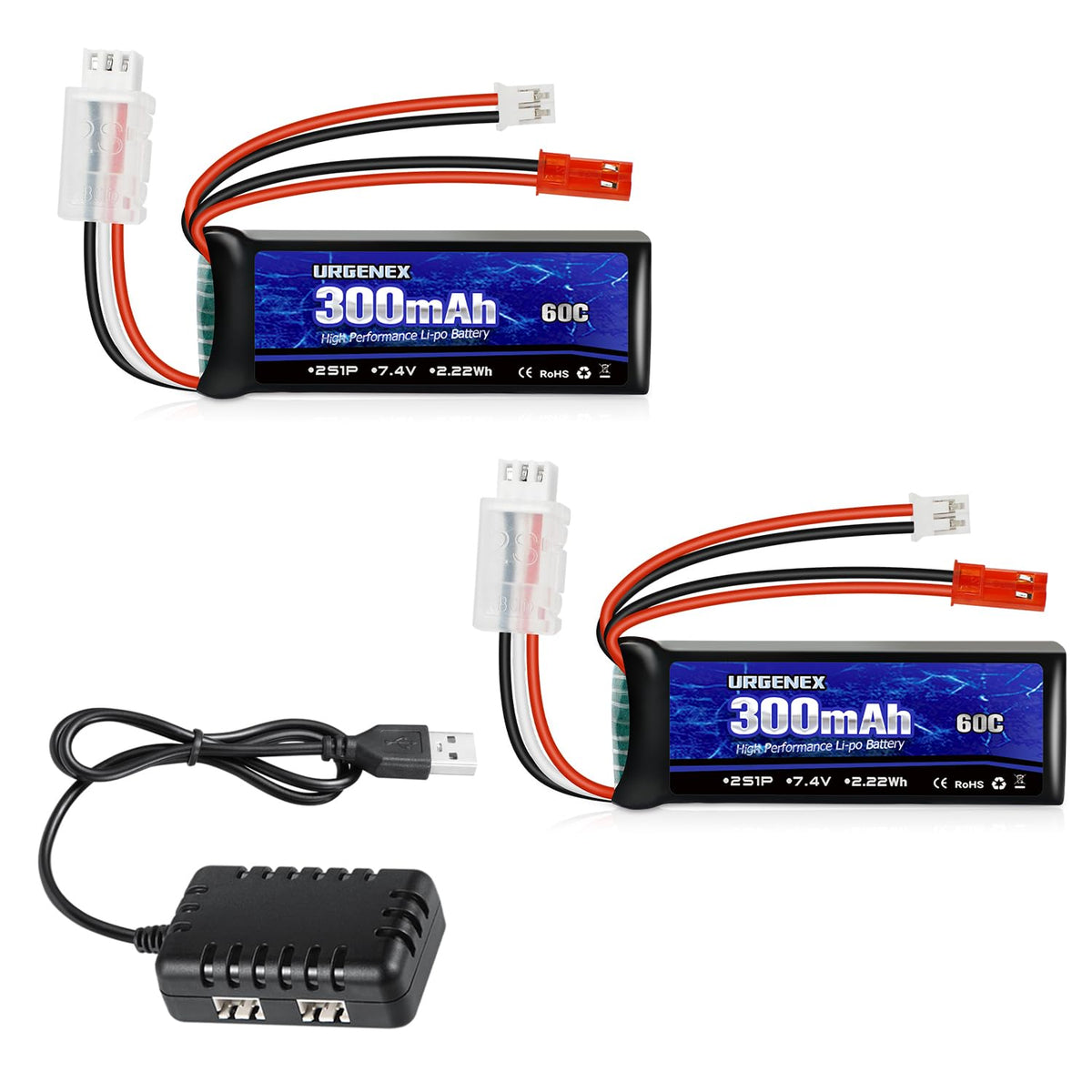 URGENEX SCX24 battery in a compact 7.4V 2S form factor for nimble RCs