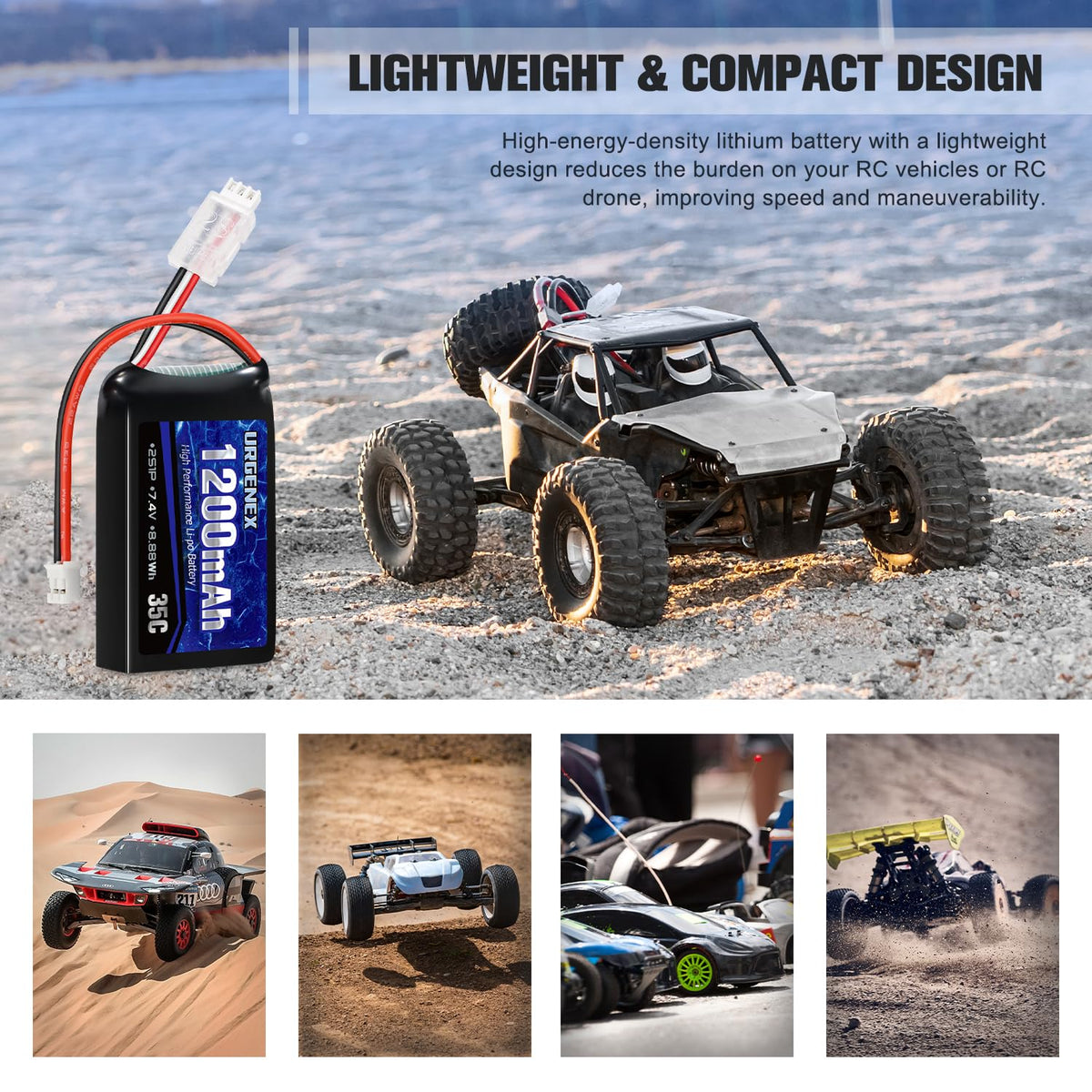 URGENEX SCX24 battery PH2.0 plug, easy hookup across RC models.