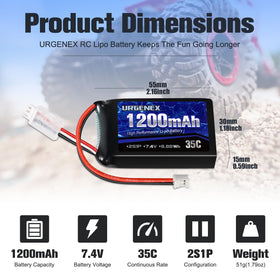 URGENEX SCX24 battery side view, slim 55x30x15 mm profile fits tight bays.