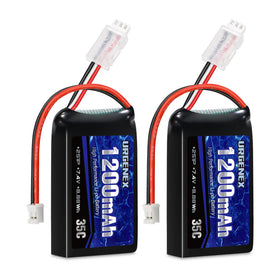 URGENEX SCX24 battery top view, compact 2S design for longer RC sessions.