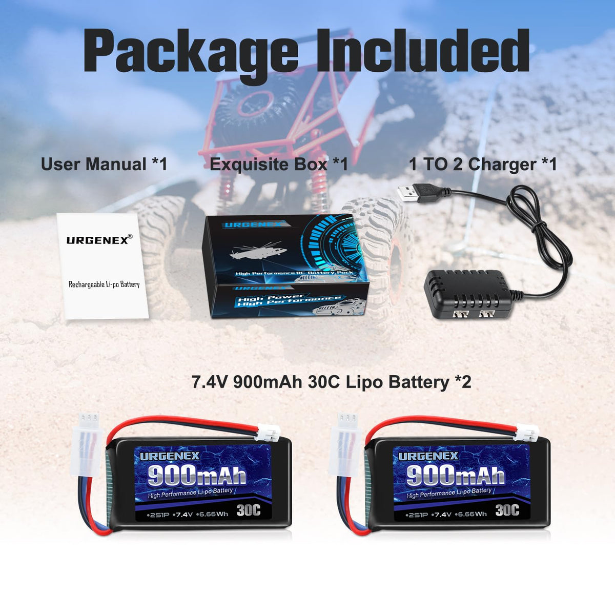 URGENEX SCX24 battery weighs 46g for lightweight mounting.