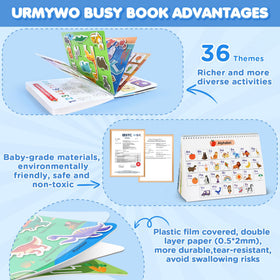 URMYWO Busy Book 36 themes pages offer varied recognition and motor-skill practice.