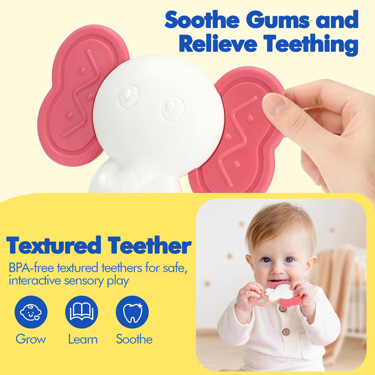 URMYWO elephant teether with soft texture for soothing teething