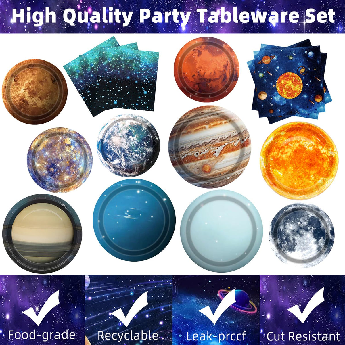 UROINEPA 9-inch space plates with planet designs elevate the dinner setup
