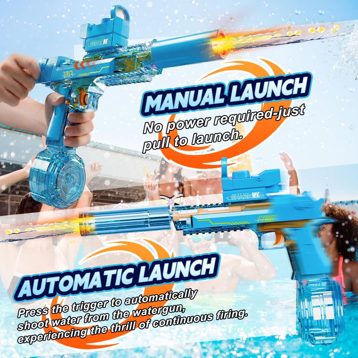 UROINT water gun shows LED lights for evening pool battles
