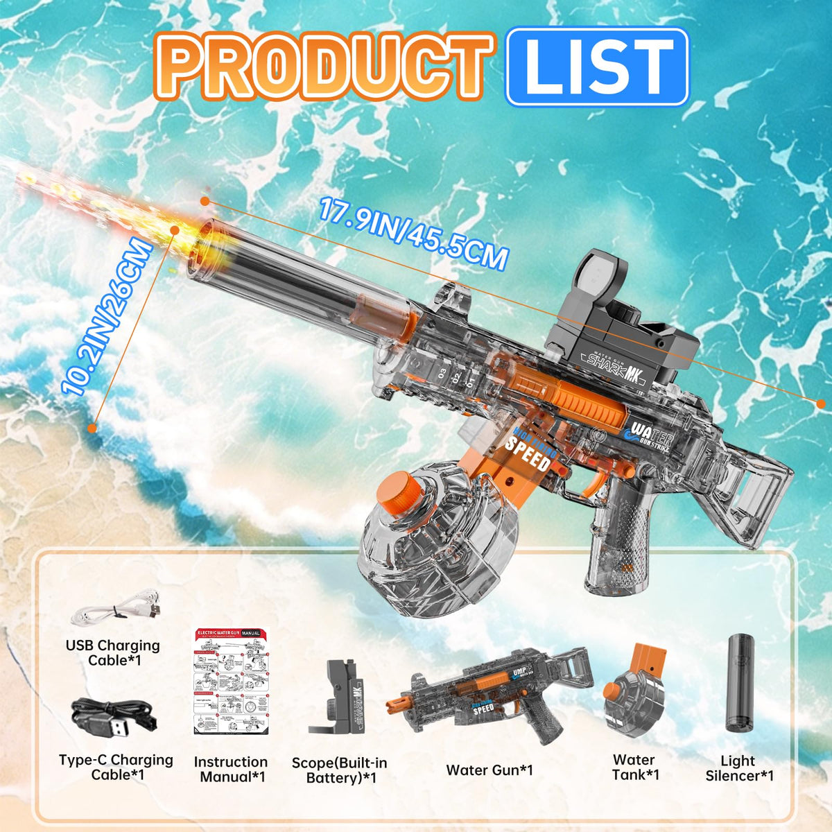 UROINT electric water gun delivers a 33-foot long-range jet for distant targets.