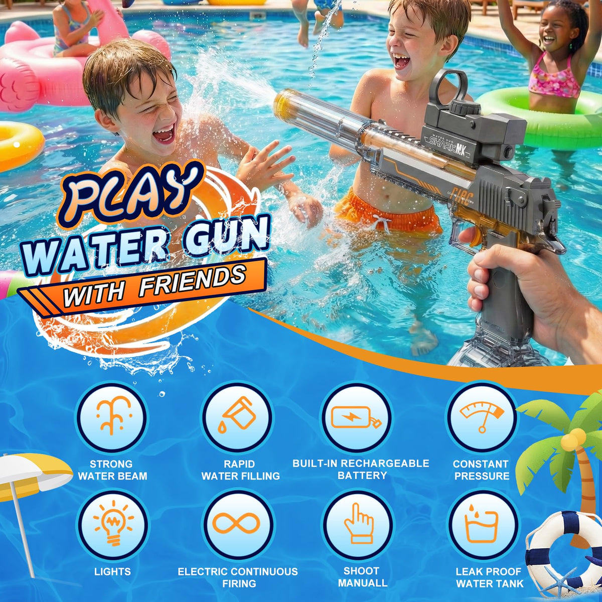 UROINT water gun with non-slip grip ideal for pools and beaches