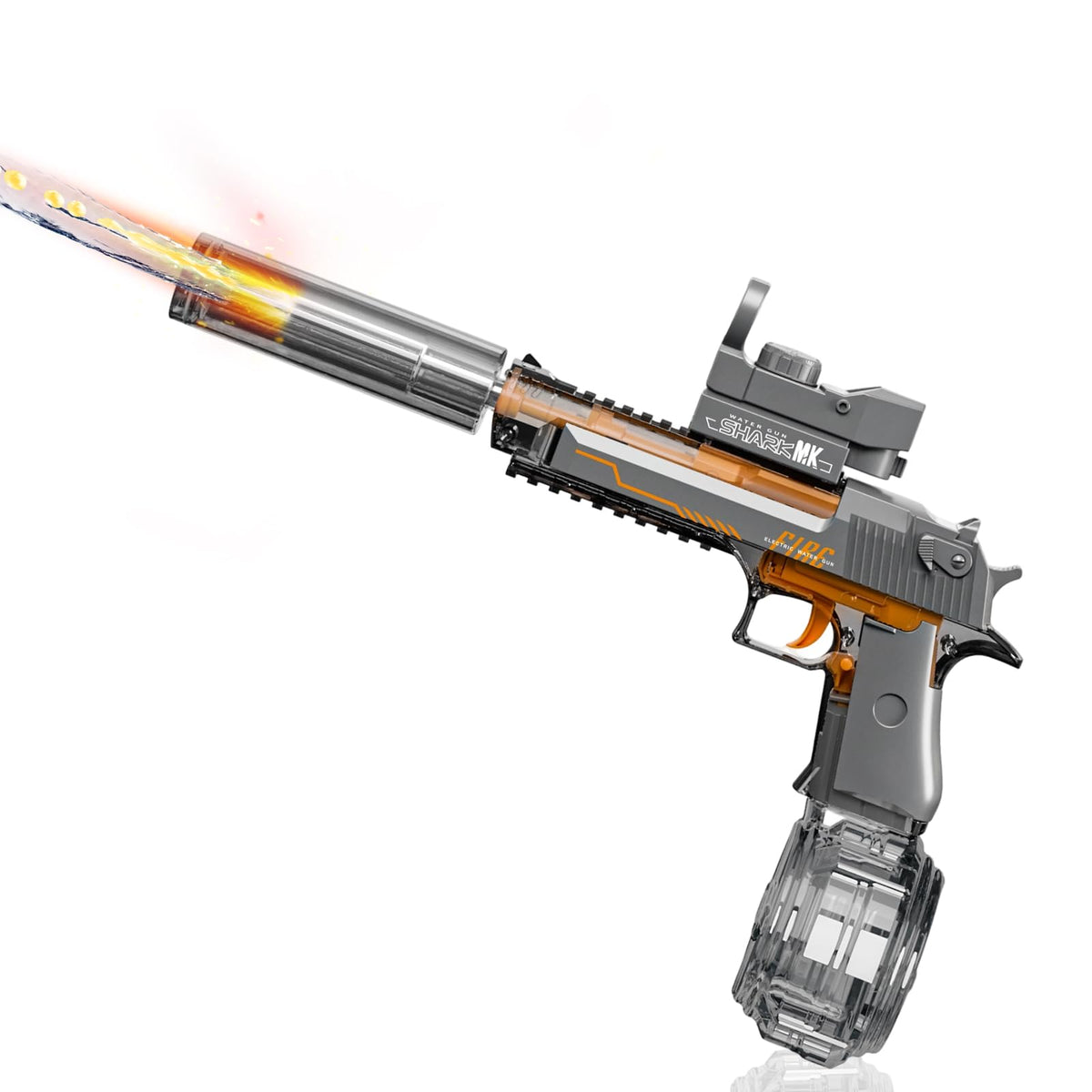 UROINT electric water gun with transparent body showing internal mechanism for safe play