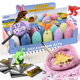 Uregoio 12-dino-eggs with excavation tools on expedition mat for hands-on STEM learning.