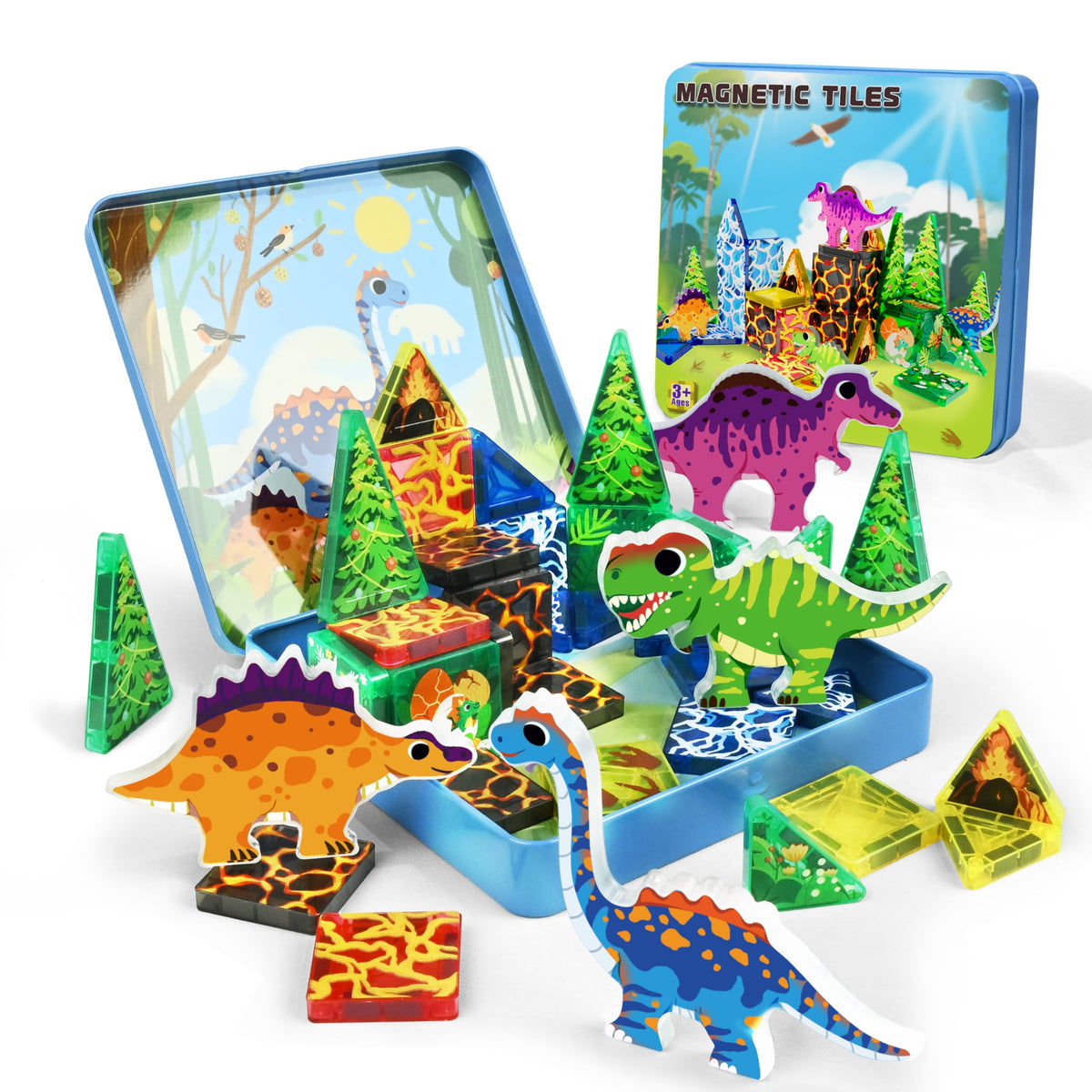 URRLUNA 36pcs dinosaur magnetic tiles in case for travel play