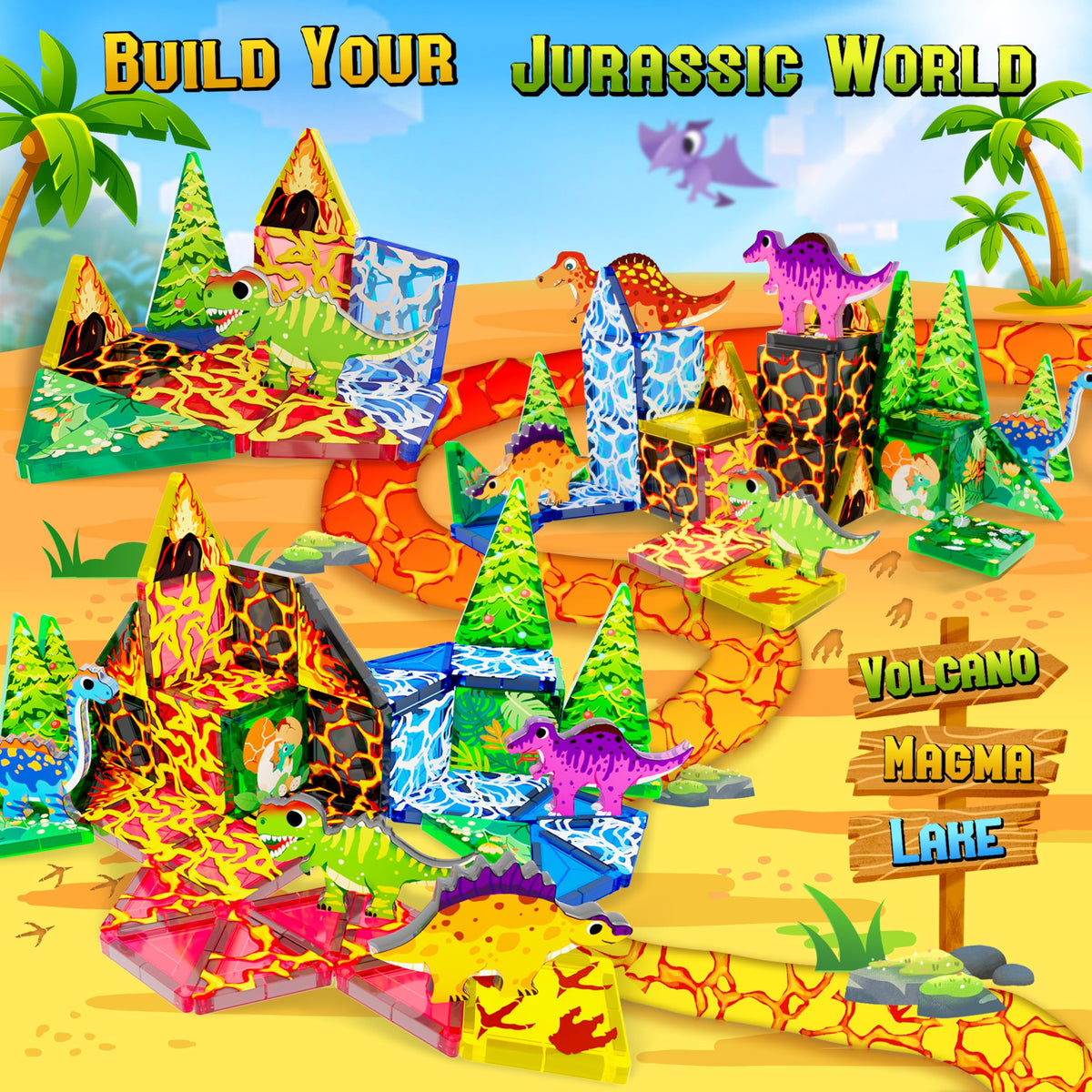 URRLUNA dinosaur tiles with lava and jungle designs inspire imaginative storytelling