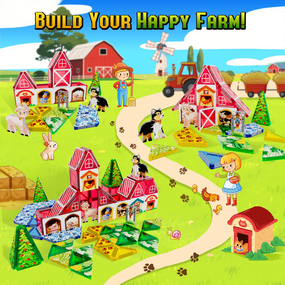 URRLUNA mini magnetic tiles animals spark imaginative farm play