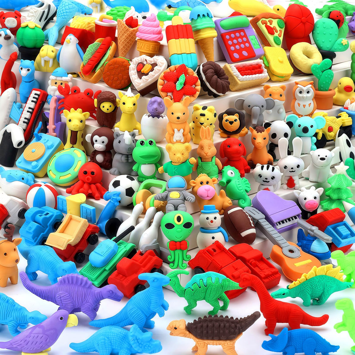URSKYTOUS 121Pcs animal erasers pack front view for desk fun and practice