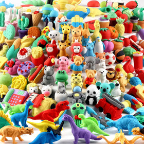 URSKYTOUS 131Pcs Animal Erasers puzzle set for pencil cases and classroom prizes.