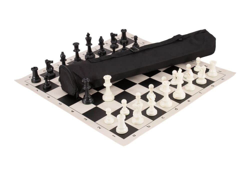 US Chess Federation Quiver chess set with triple-weighted black pieces for stable, precise play.