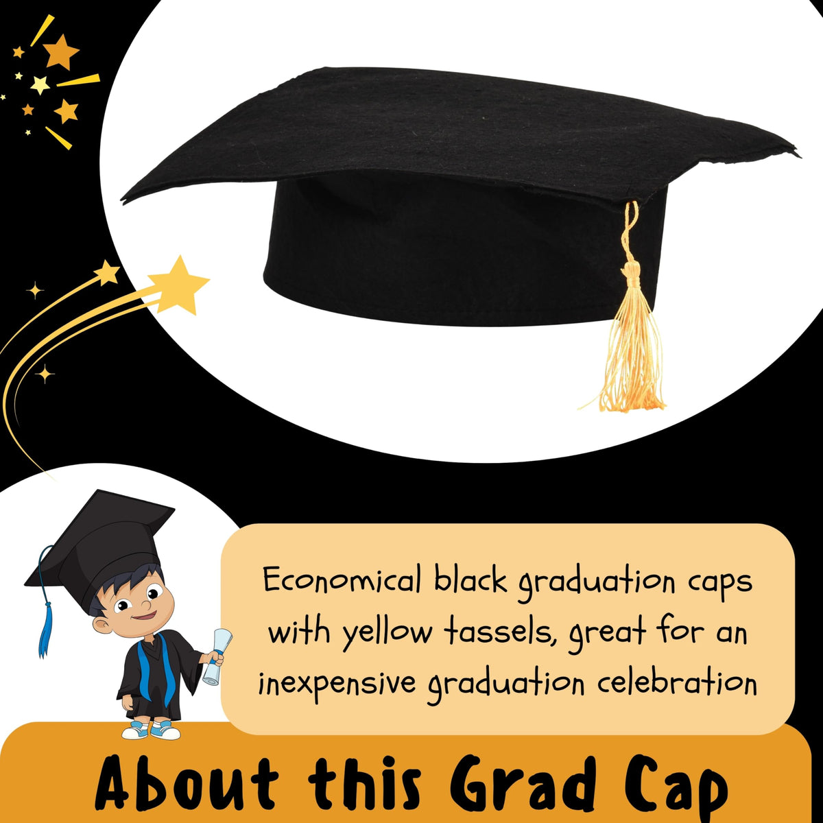 US Toy graduation cap front view showing classic design for young graduates.