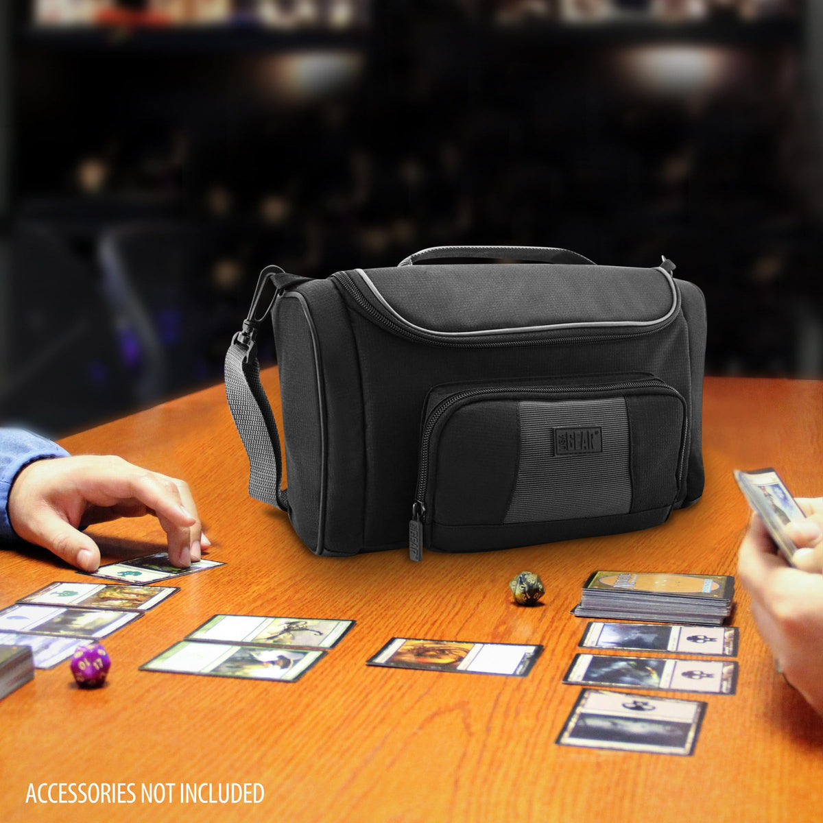Mesh pocket keeps sleeves and cards neatly organized.