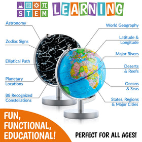 USA Toyz Illuminated Globe constellation map reveals 88 constellations for curious minds.
