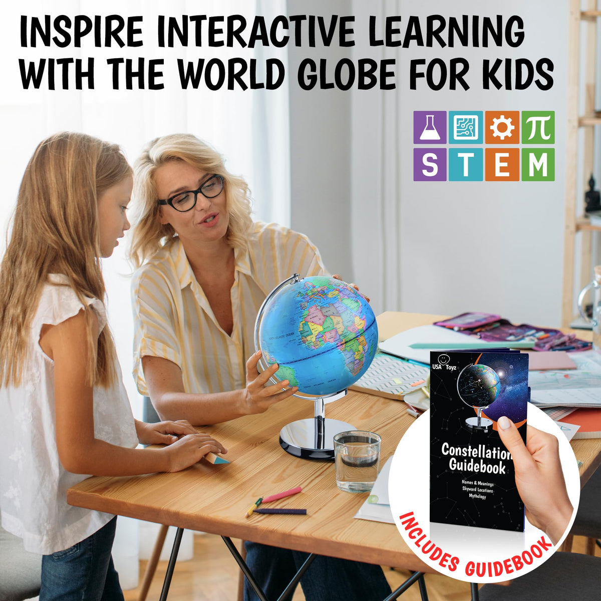 USA Toyz Illuminated Globe night light provides a gentle glow for study spaces.