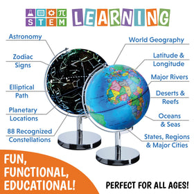 USA Toyz world globe with constellation map lit at night
