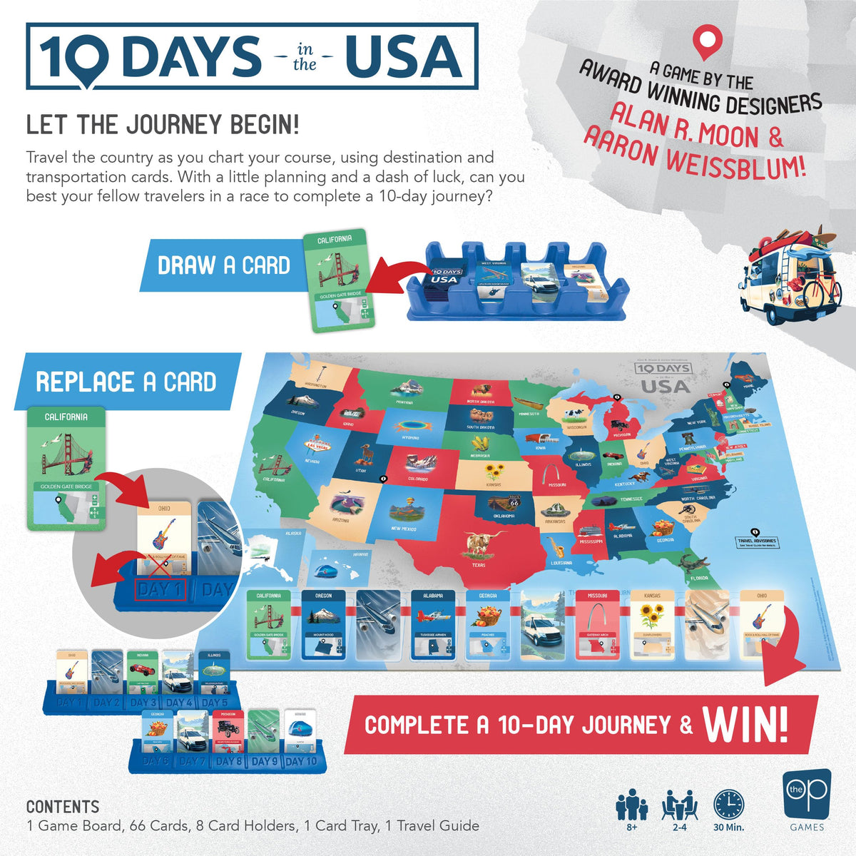 USAopoly 10 Days in the USA tabletop setup for compact play on the go.
