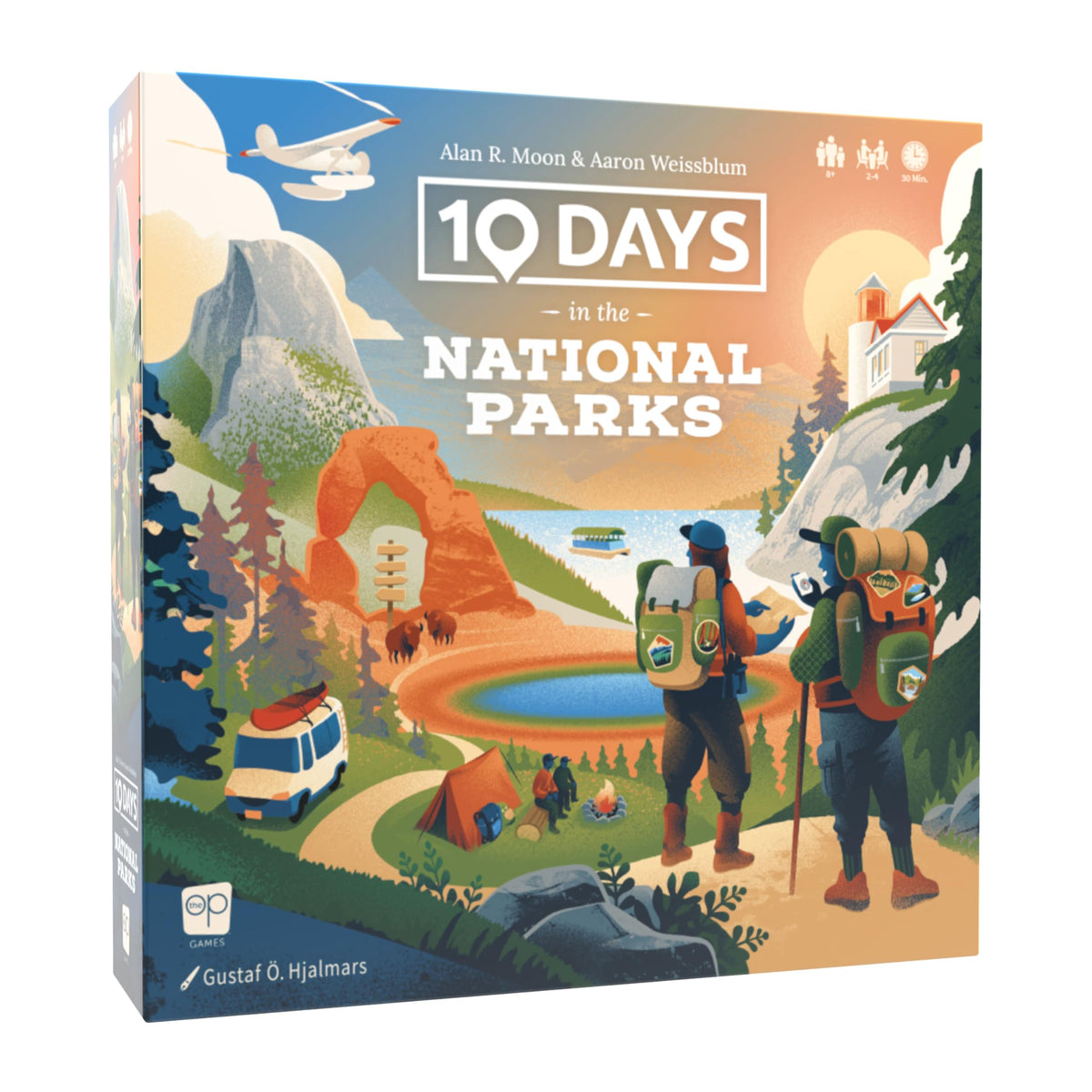 USAOPOLY 10 Days in the National Parks cover showing scenic landscapes inspiring family travel planning
