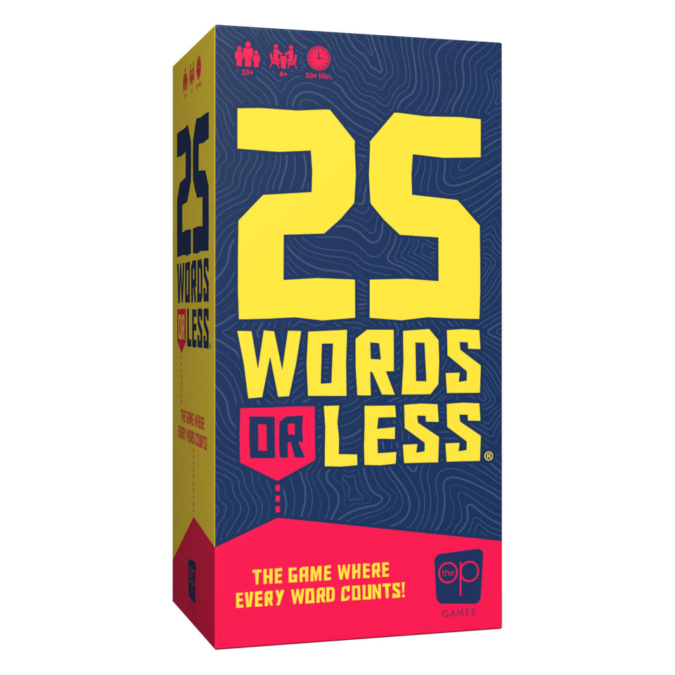 USAOPOLY 25 Words or Less board game box ready for fast-paced party play