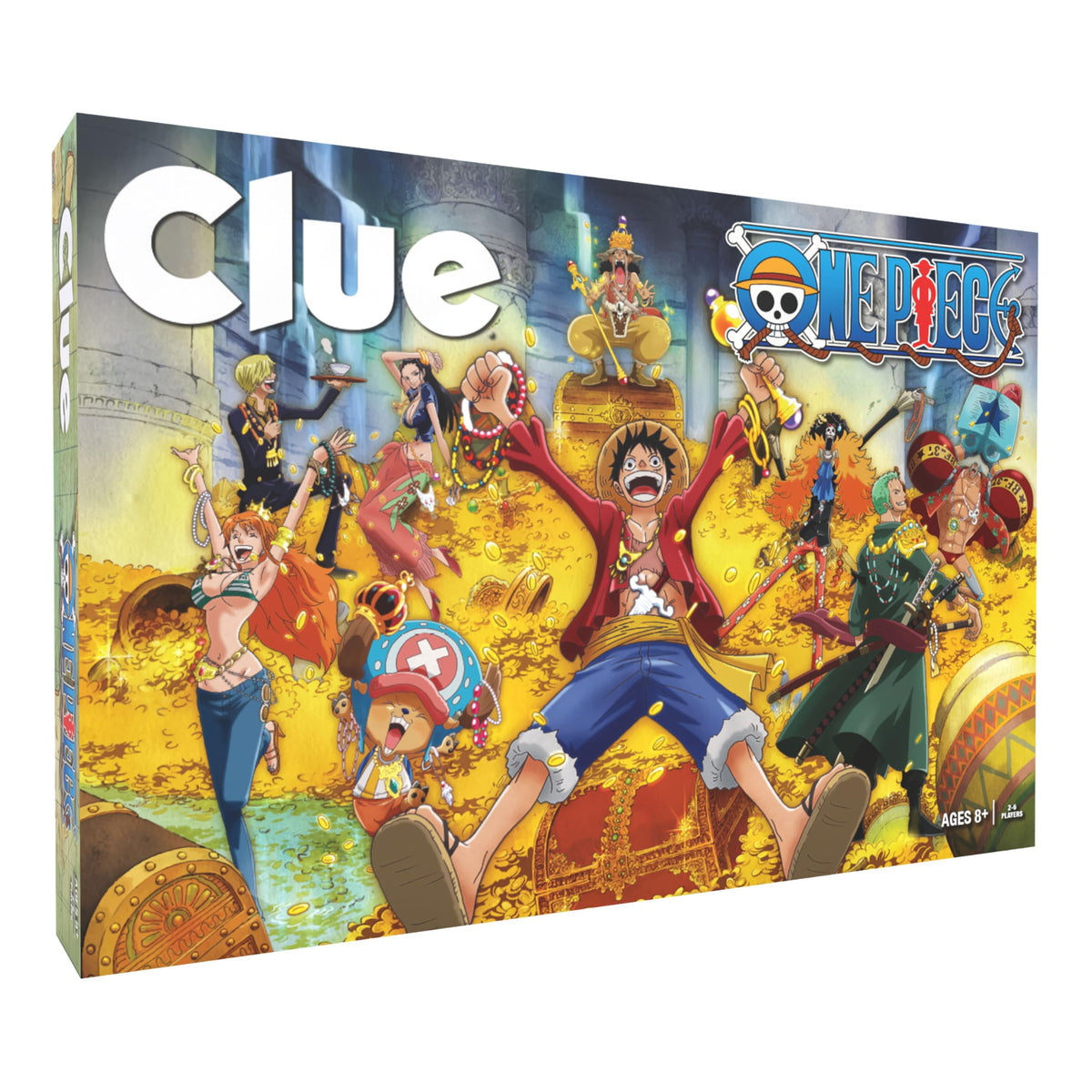 USAOPOLY CLUE One Piece board game cover featuring Luffy, ideal for family game night.