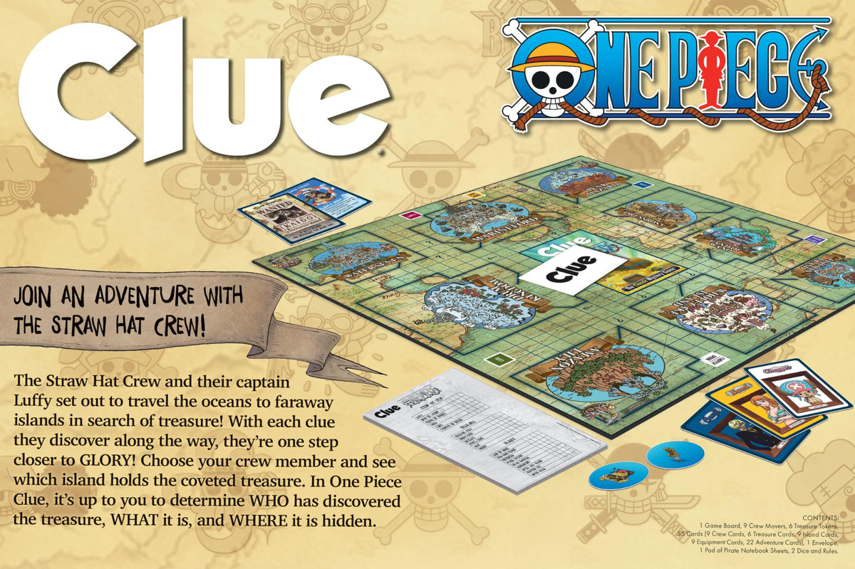 USAOPOLY CLUE One Piece packaging with Toei artwork, ideal for gift-giving.