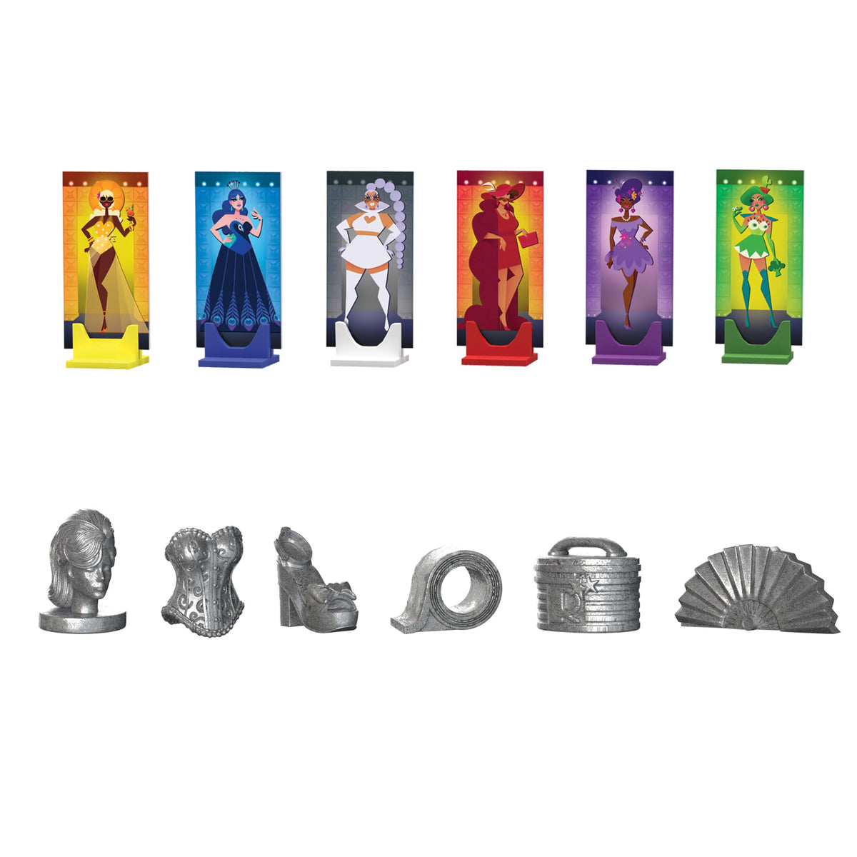 USAOPOLY CLUE RuPaul's Drag Race accessories like heels and makeup case for dramatic play