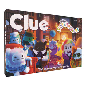 USAOPOLY Clue: Squishmallows game board, vibrant mansion art for family game night.