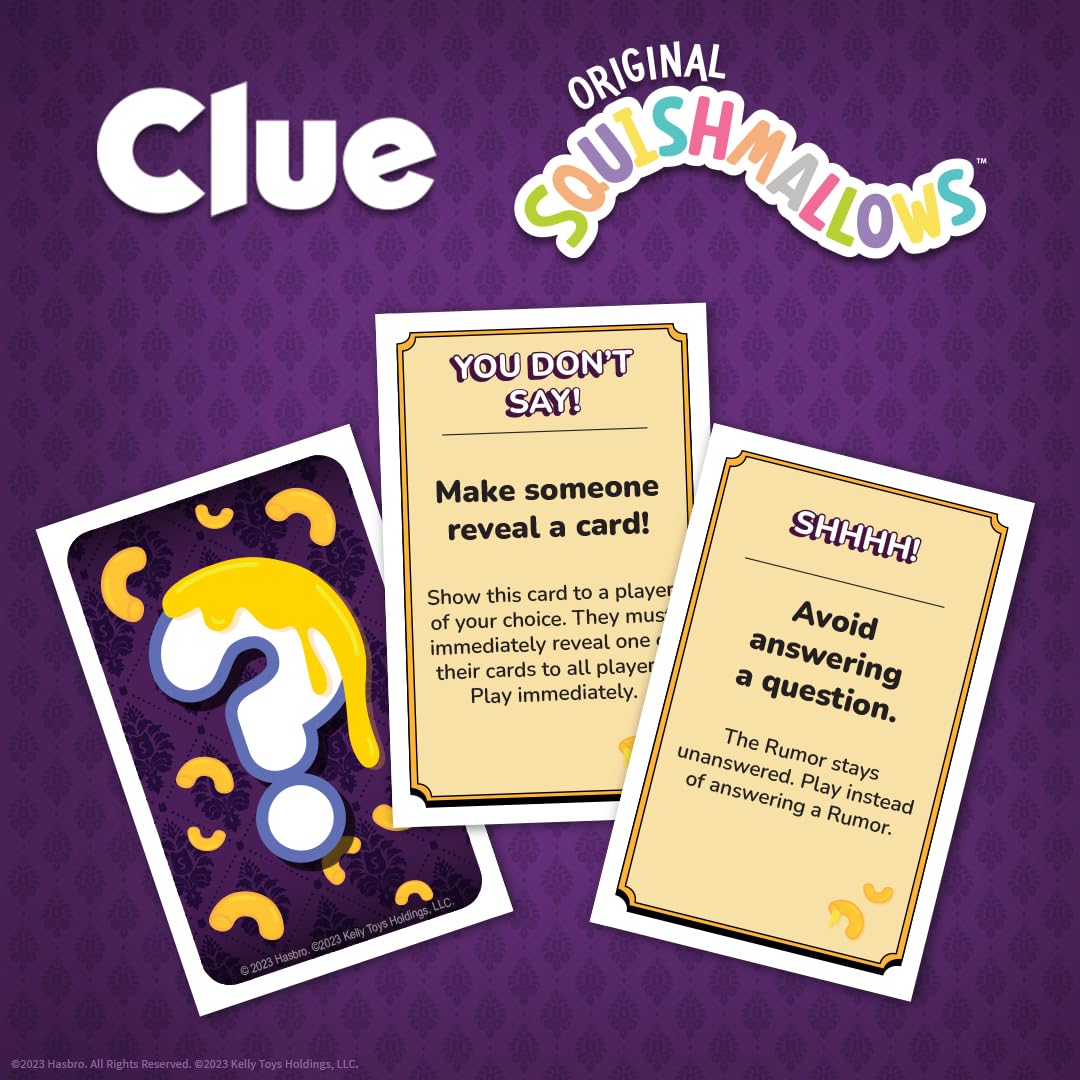 USAOPOLY Clue Squishmallows rumor and support cards introduce twists for mystery nights.