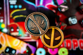 USAOPOLY Deadpool dice-rolling components deliver iconic combat feel.
