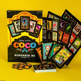 USAOPOLY Disney Pixar Coco Remember Me Lotera board, family-friendly game surface for shared learning