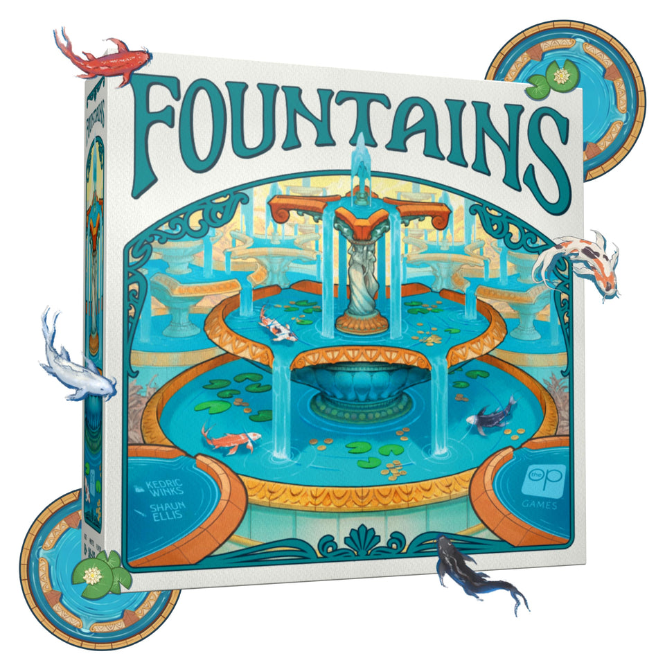 USAOPOLY Fountains shows 3D fountain tiles for an impressive table presence.