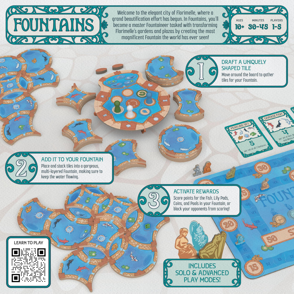USAOPOLY Fountains strategic play experience offers replayable challenges.