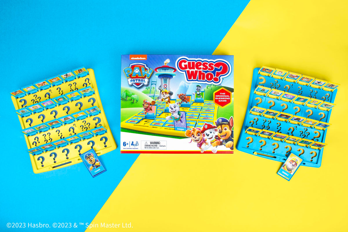 USAOPOLY Paw Patrol face cards with Chase and Skye for quick deductions.