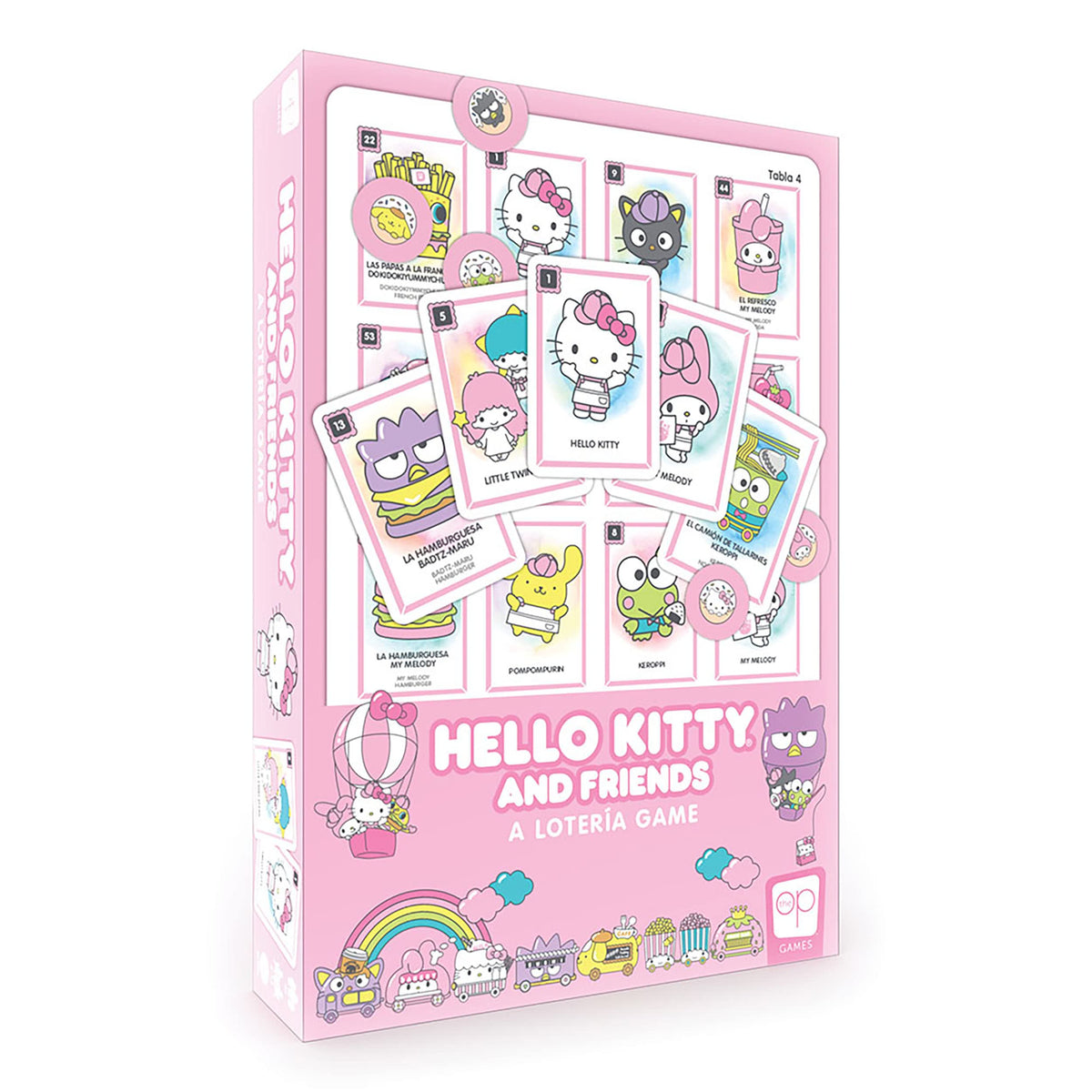 USAOPOLY Hello Kitty Loteria board with bright artwork for family game night.