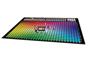 USAOPOLY Hues and Cues guessing round with teammates refining color choices.