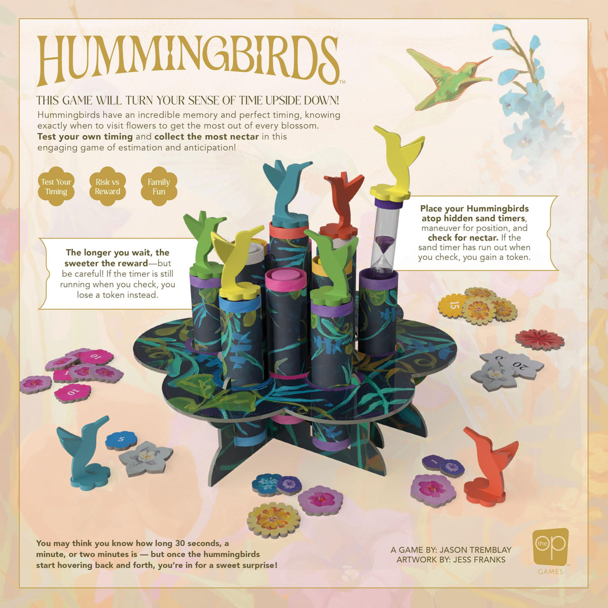 USAOPOLY Hummingbirds artwork display—beautiful illustration elevates family game night.