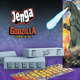 USAOPOLY Jenga Godzilla Extreme Edition loading tray doubles as a collectible display.