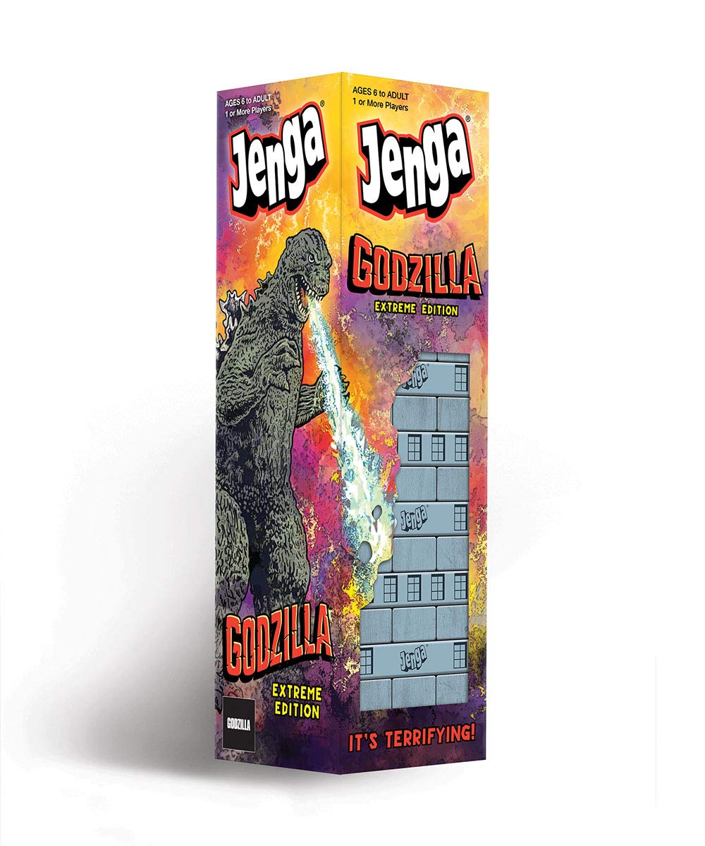 USAOPOLY Jenga Godzilla Extreme Edition tower ready for a tense family game night.
