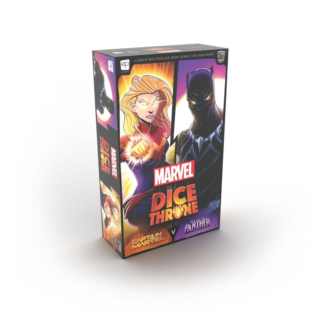 USAOPOLY Marvel Dice Throne Captain Marvel dice and cards ready for fast combat duels